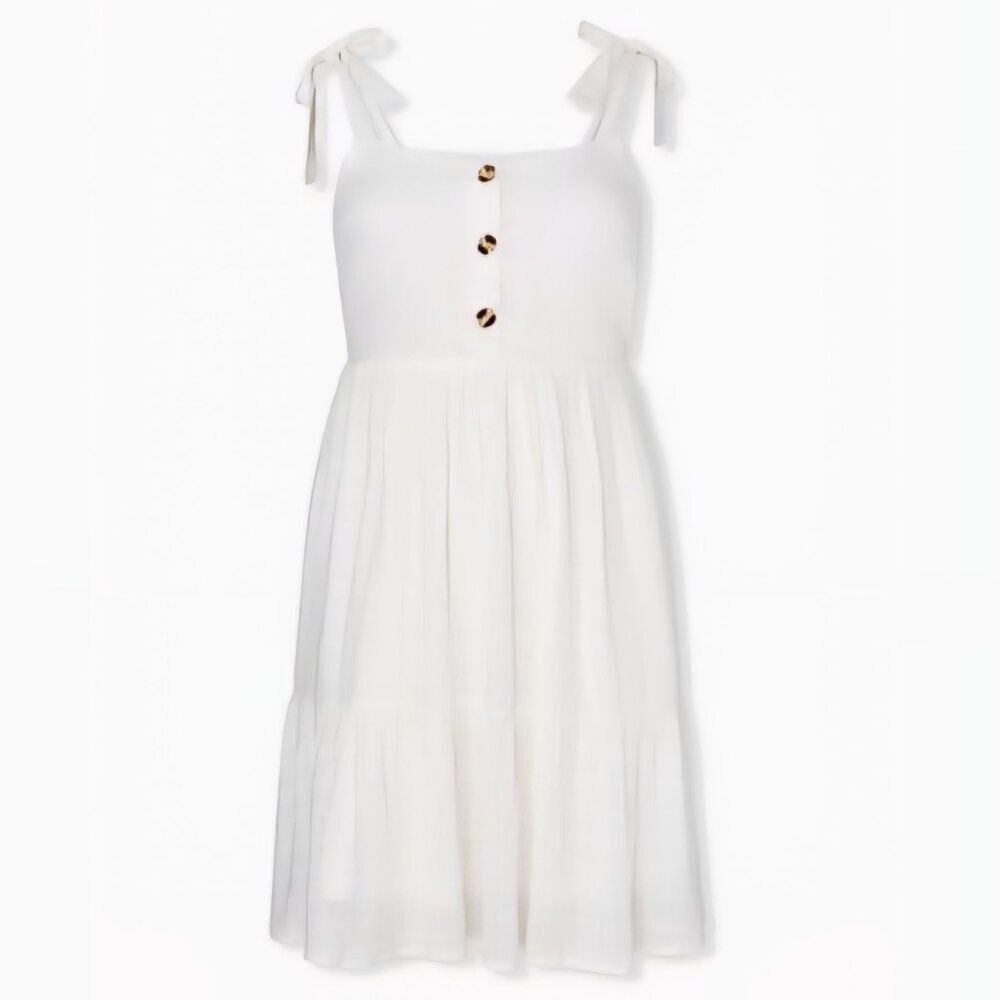 Torrid - L/12 Ivory Textured Button Tiered‎ Shirred Hem Skater Dress. Plus size